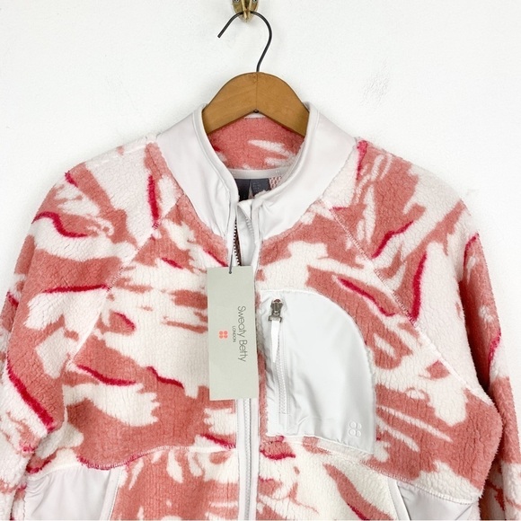 NWT Sweaty Betty Pennine Zip Through Pink Camo Teddy Jacket Sz 8 - Picture 5 of 13